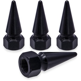 MEAJOO 4PCS Spiked Shape Tire Valve Stem Caps, Aluminum Car Air Stem Cap, Universal Dustproof Tire Valve Stem Covers for Cars, SUV, Trucks, Bikes, Motorcycles, Bicycles(Black)