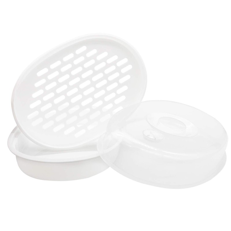 1-Tier Microwave Steamer Heating Steamer for Home Kitchen White (Oval)