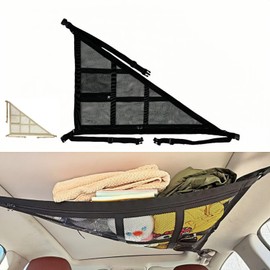 LIUSHUYAN Car Ceiling Storage, Triangular Roof Net, 2-Layer Type, Cargo Net, Car Ceiling Net, Prevents Luggage Falling, Easy Installation, Sleeping in Car, Double Zipper, Buckle Fasteners (35.4 x 25.6