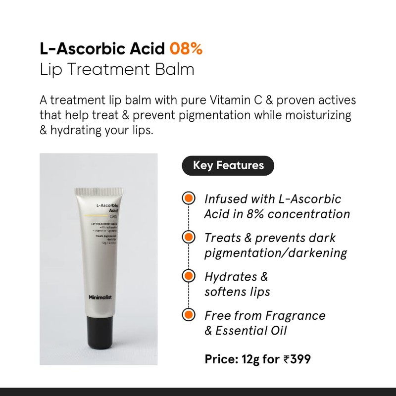 Minimalist 8% L-Ascorbic Acid Lip Treatment Balm with Vitamin E,