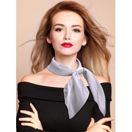 SATINIOR Chiffon Scarf Square Neck Scarf Handkerchief Retro Satin Ribbon Neckerchief for Women(23.6 x 23.6 Inches,Silver Grey)