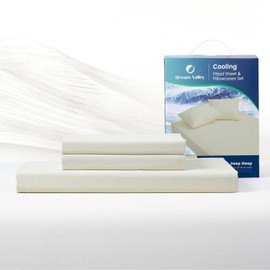 Dream Valley® King Size Cooling Fitted Sheet with 2 Pillowcases, Q-Max > 0.4 Aerocool™ 3 PCS with No Flat Sheet, Cooling for Night Sweats, Hot Sleepers, Ivory