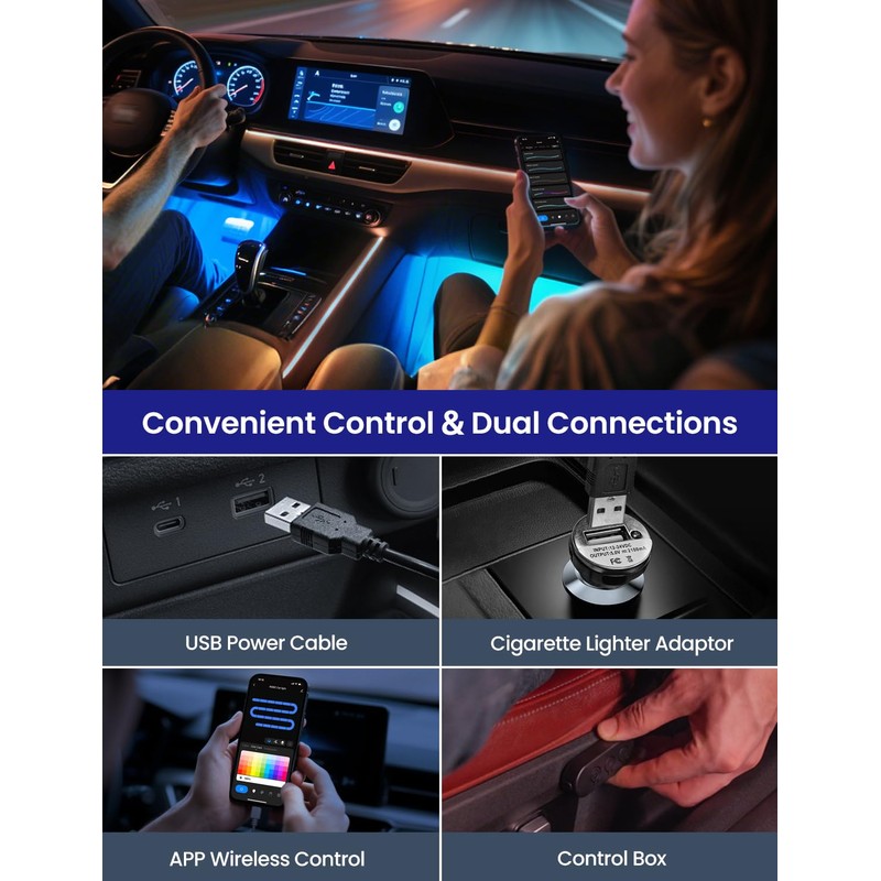 RGB+IC Car LED Lights, Smart 72 LED Car Interior Lights