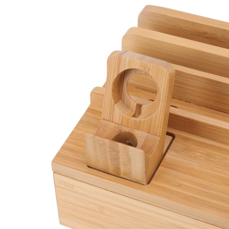 Bamboo Charging Station Multifunction 5 Ports Charging Station Rack for