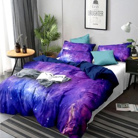 3D Galaxy Bedding Purple Sky Universe Star Duvet Cover Microfiber Quilt Cover with Zipeer Closure for Kids Teens Adults Bedding (Single 135x200cm)