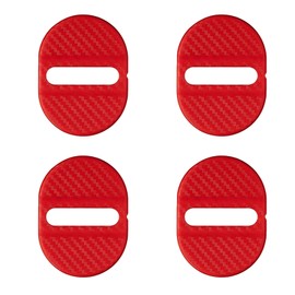 Dogary 4 PCS Car Door Lock Latche Covers, Carbon Fiber Shock Absorption Door Lock Protective Cover, Rust-proof Noise Reduction Latch Protector, Universal Thickened Trim Decoration Accessory (Red)