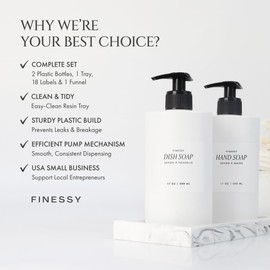 Modern Luxe White Kitchen Soap Dispenser Set with Tray, Lotion Dishwashing Liquid Detergent Hand and Dish Soap Dispenser Set, Dual Refillable Pump Bottles for Kitchen and Bathroom Countertop Farmhouse