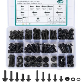 280PCS Heavy Duty Hex Flange Bolts and Nuts Kit,M6 M8 M10 Nuts and Bolts Assortment Kit,10.9 Class Alloy Steel Metric Bolt Assortment with Storage Box