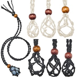 Hicarer 6 Pieces Necklace Cord Empty Stone Holder Empty Necklace Holder Quartz Crystal Stone Necklace Cord, 3 Sizes Adjustable Cord Cage Fish Netted Necklace Cord for DIY Jewelry Making (Black,Beige)
