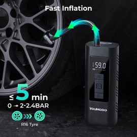 YOUNGDO Tire Inflator Portable Air Compressor, 6000mAh Electric Air Pump for Car Tires with LED Light, 150PSI Cordless Tire Pump with Digital Pressure Gauge for Car Tires Motorcycle Bike Balls