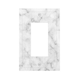 White Grey Marble Single Rocker Wall Plate Decorative Outlet Light Switch Cover 1-Gang Plastic Print Faceplate for Home Decor 5" X 3"