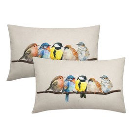 Oil Painted Bird Lumbar Pillow Covers 12X20 Inch Rustic Birds Tree Branches Rectangular Pillow Cases Wildlife Spring Summer Oblong Throw Pillows Set of 2 Home Decor For Room Couch Bed Sofa Outdoor