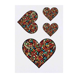 Azeeda 4 x 'Glasmalerei Herz' Temporäre Tattoos - Wasserfest, Hautfreundlich & Ungiftig · Transfers in Verschiedenen Größen (TO00077544)