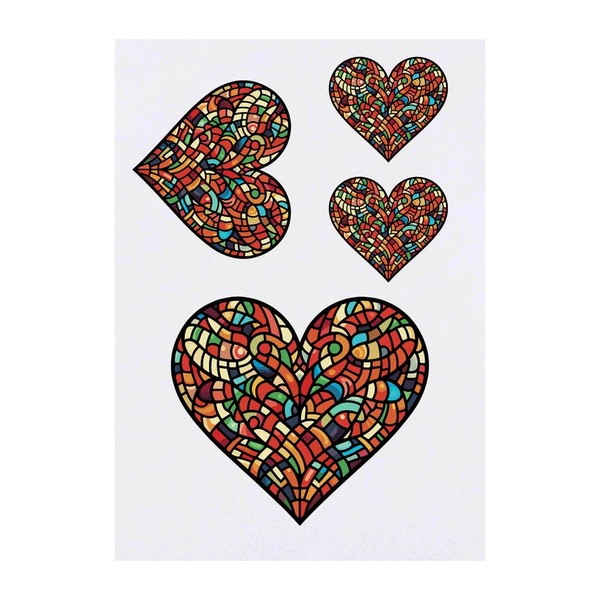 Azeeda 4 x 'Glasmalerei Herz' Temporäre Tattoos - Wasserfest, Hautfreundlich