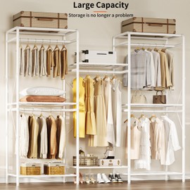 JOISCOPE Wardrobe Closet Organizer, Heavy Duty Clothes Rack, Closet System with 5 Closet Rods & 6 Closet Shelves, Adjustable Clothing Racks for Hanging Clothes & Clothing Storage, 75.2''×67.7'', White