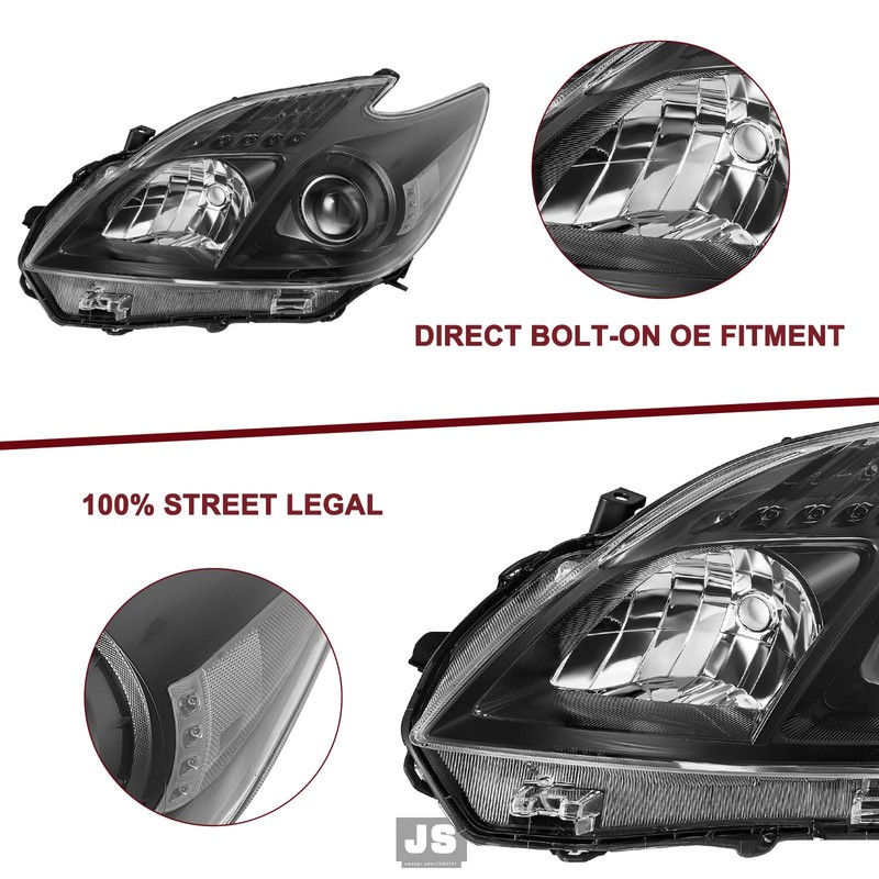 JSBOYAT Halogen Headlight Replacement for 2012-2015 Toyota Prius, OE Style