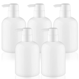 DynnnDy 5 Pcs 500ml/17oz PET Round Plastic Shampoo Pump Jar Leakproof Large Lotion Dispensers Refillable Body Wash Container for Essential Oil Hair Conditioner