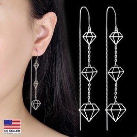 Unbranded Women 925 Sterling Silver Earrings Diamond Style Tassel Threader Ear Chain 1984