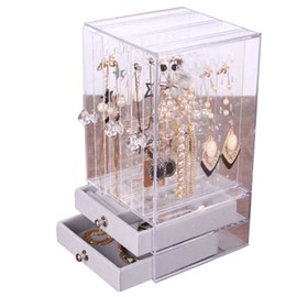 Acrylic Jewelry Box Large Capacity 2 Drawers Dustproof Clear Acrylic Jewelry Organizers for Bedroom Bathroom