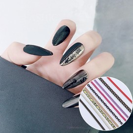 SILPECWEE 9 Strips 9.84in Nail Chains for Nail Art 3D Nail Charms Metal Nail Art Chains Punk Chain Nail Studs Decor Nail Jewels for Nail Decoration Craft Supplies