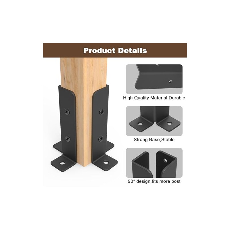 4 Pcs Adjustable Deck Post Anchor Brackets Kit - Fit