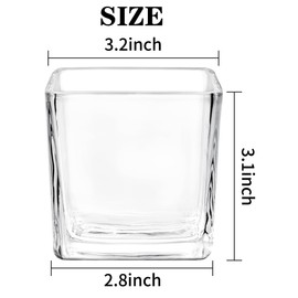 HWASHIN 12 Pack Square Glass Vases, 3” x 3” Clear Cube Glass Flower Vases, Mini Square Glass Vases Candle Holders with Sponge Brush for Centerpieces