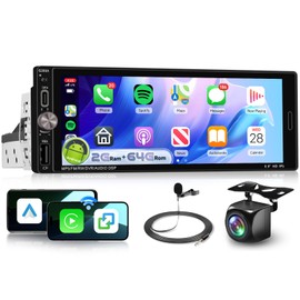 [ 2G 64G] Single Din Android Car Stereo Wireless Carplay Android Auto, 6.9 Inch Touch Screen Car Radio with GPS Navigation WiFi Bluetooth 1 Din FM/RDS Audio Receiver, Type-C/USB, AHD Backup Camera