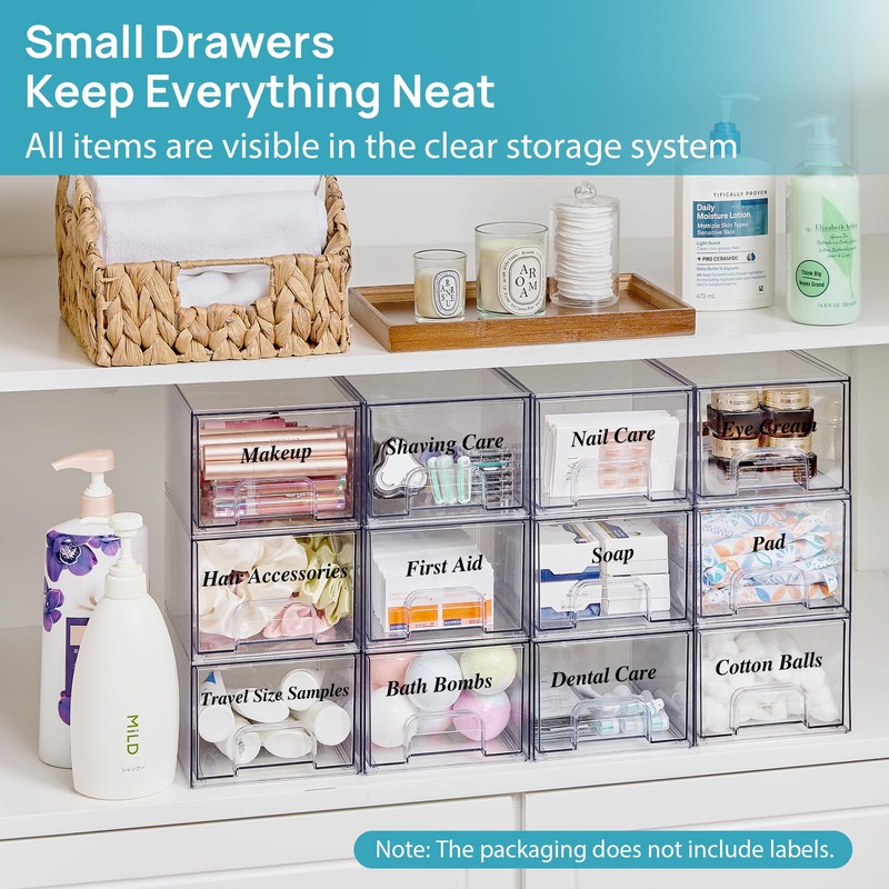 Vtopmart 2 Pack Small Clear Stackable Storage Drawers,Acrylic Bathroom Makeup