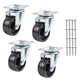 Keypak Swivel Castor Wheels - 40mm Diameter - Black Plastic - Plate Fixing - 4 Pack - Lightweight & Smooth on Carpet - Ideal for Furniture & Storage