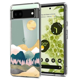 Unov Case Compatible with Pixel 6a Case Clear Transparent Slim Protective Case Soft TPU Bumper Embossed Pattern Shock Absorption 6.1 Inch (Sierra Mountains)