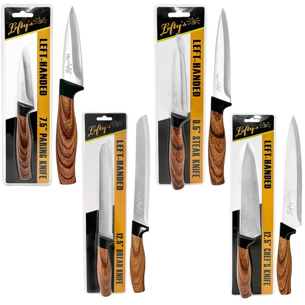 Lefty’s Left Handed Knives Set of 4 - Paring Steak Chef and Bread knife - Extra Sharp - Great for Cutting, General Purpose, Kitchen - Gifts for Left-Handed People, Lefty, Adults, Chef, Cook and Women