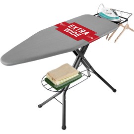 Extra Wide Full Size Ironing Board 57" L X18 W, Multifunctional Sturdy Ironing Board with Iron Rest, Foldable Adjustable Iron Board with Heat Resistant Cover, Enhanced Stability, Black Grey.