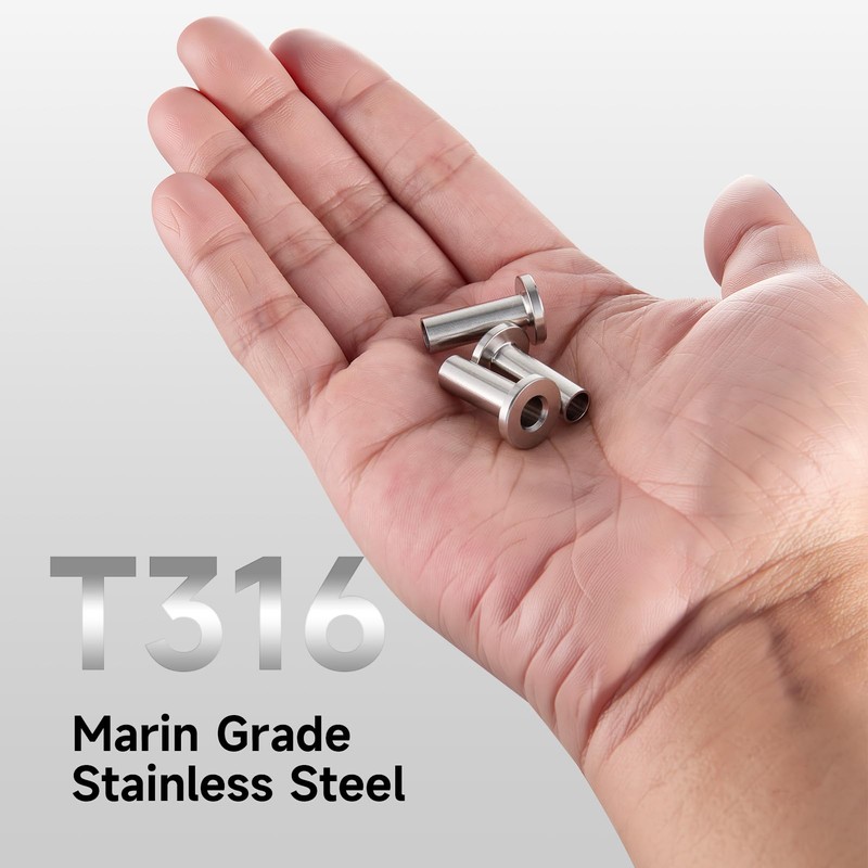 200PCS Stainless Steel Protector Sleeves, T316 Marine Grade for Deck