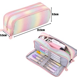 ONCCI Pencil Case with 3 Compartments Teenager Girls Pencil Case for School and Office, More Colorful, Pencil case