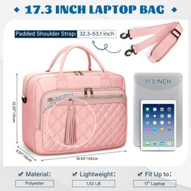 RAINSMORE Laptop Bag Women's 17.3 Inch Laptop Briefcase Waterproof Work Bag Teacher Bag Business Laptop Notebook Bags Women's Shoulder Bag, pink