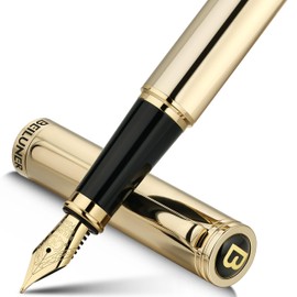 BEILUNER Gold Fountain Pen,Stunning Luxury Pens with 24K Gold Finish, Gorgeous 24K Gilded Nib(Medium), Ink Converter,Fancy Pen Gift for Men&Women-Elegant, Office, Professional, Reliable, Nice Design