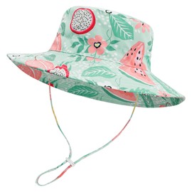 ESTAMICO Baby Girl Sun Hats Summer Wide Brim Bucket Hat UPF 50+ Sun Protection Sunhat, Light Green/Watermelon 12-24 Months