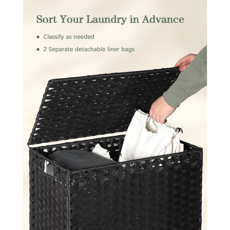 SETVSON Laundry Hamper with Lid, 112 L Handwoven Rattan Wicker