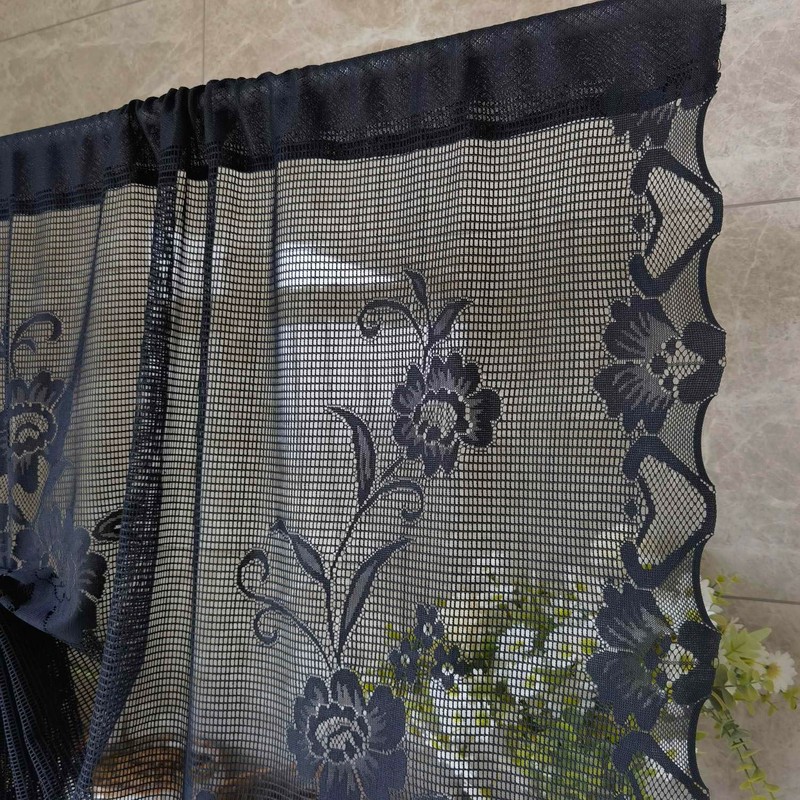 NewWPKIRA 1 Panel Black Floral Embroidery Sheer Lace Curtain Valance