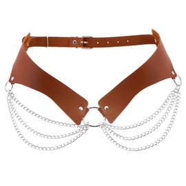 Liutufy Women's Leather Waist Chain Belt - Fashionable Body Chain Jewelry Accessory for Girls (3 Brown)