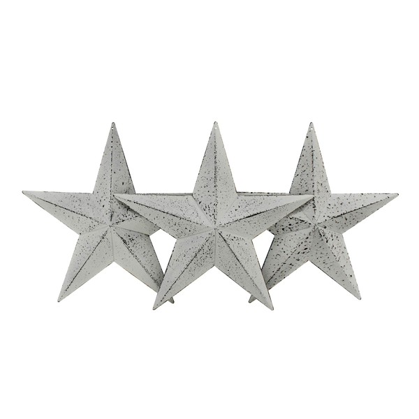 CVHOMEDECO. Country Rustic Antique Vintage Gifts Metal Barn Star Wall/Door Decor, 8-Inch, Set of 3. (Whitewash)