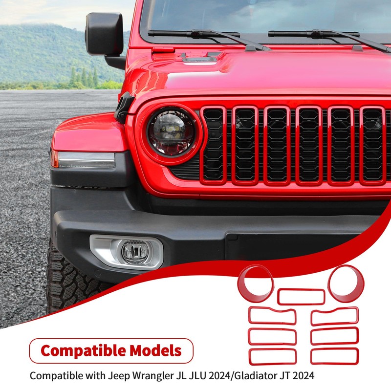 JeCar Front Grille Inserts/Headlight Trim Covers Decoration Kit Compatible with