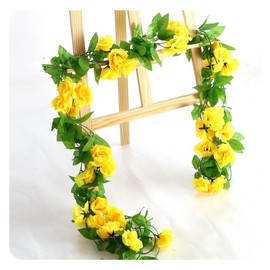 Hrlace Pack of 2 Rose Garlands Artificial Rose Vines Fake Rose Vines Silk Flowers Hanging Vintage Rose Garlands for Wedding Arch Ceremony Home Garden Party Decoration Yellow 9 Flowers / Stripes