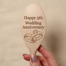 Happy 5th Wedding Anniversary Rings Cooking Wooden Spoon Wood Married Fifth Year Engagement Wife Husband Friend Mum Dad Him Her Daughter Son Mother Father Partner Couples Mr & Mrs Boyfriend Girlfriend