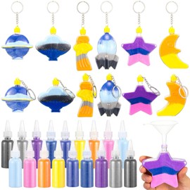 VioraWhite 12 Pack Sand Art Crafts Kit Sand Art Bottle Keychains Include 12 Sand Art Bottles with Keyring 18 Art Sand, Sand Art for Crafts Gift DIY Fun Starry Space Sky Theme Activities Favor
