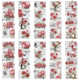 WANDIC 10 Sheets Transfer Stickers Vintage Pink Flower Stickers Lettering Furniture Flower Stickers for Table Water Bottle DIY Craft 30 x 9.9 cm