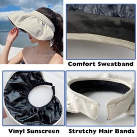 KASESSS Faltbar Sonnenschutz Kopf Damen, 2 in 1 Sonnenkappe Damen/Haarreifen, Sonnenschild Damen UV Schutz, Breite Krempe Visor Cap, Sommer Sonnencap Damen, Sonnenhut Damen für Sport im Freien, Beige