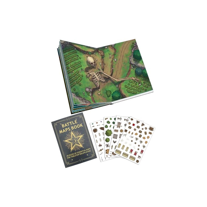 DND Battle Map Book – 40 Reusable Wet/Dry Erase Mats,