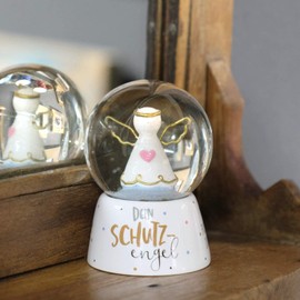 GRUSS & CO Dream globe angel motif, glass, polyresin, motif print, gift communion, confirmation, snow globe, white, height 6.5 cm, 46636