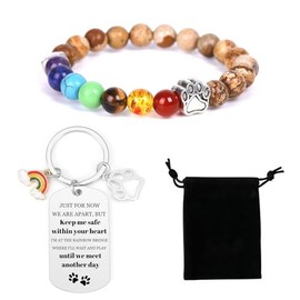 Vjajaly Rainbow Bridge Pet Memorial Gifts Bracelet for Beloved Dog Cat 8MM Mixed Color Bead 7 Chakra Pet Memorial Bracelet for Women Men Who Loss of Pets Pet Sympathy Gift (Light Brown)